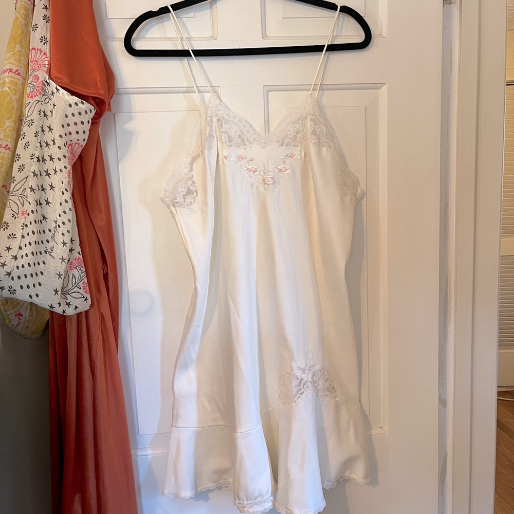 Vintage Sara Beth Slip dress (white with pink floral detail)